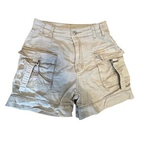 shein y2k high waisted  womens beige cargo jean shorts